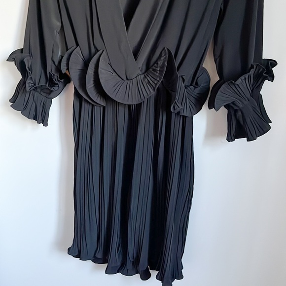 Prettylittlething Black LBD Ruffle Frill Detail Pleated Skater Mini Dress 4 - Picture 8 of 16